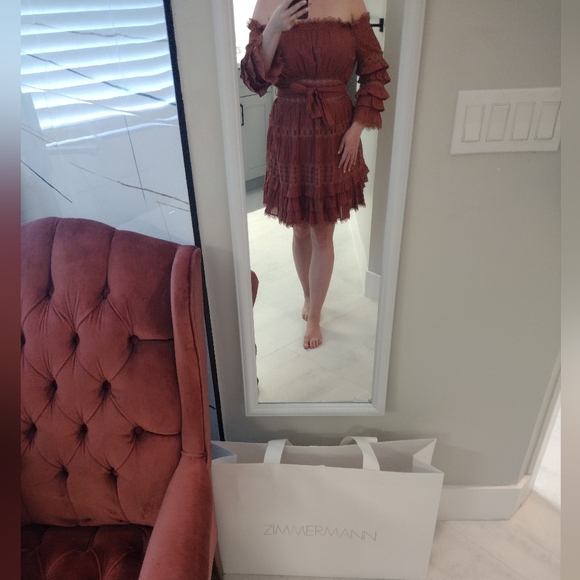 ❤️ OFFERS - Zimmermann Corsair Frill Off-the-shoulder Cotton Mini Dress - Picture 2 of 7